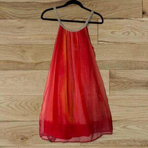 Charming Charlie Orange pink and red silky shift babydoll sleeveless dress